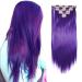 Iluu Dark Purple Clip on Hair Extensions 22 "100g long smooth hair part 7Pcs full of head thick heat-resistant fiber synthetic clip in hair extension with 16 clips #2410-darkllila