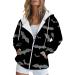 Halloween Costumes Printed Hooded Pull Out Zipper Pocket Jacket Oversized Single Breasted Coat Medium Black