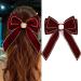 Bohend Large Hair Bows Red Hair Bow with Long Bow Rhinestone Hair Clips Velvet Bow Party Hair Accessories for Women and Girls