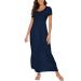YUNDAI Womens Maxi Dress Summer Maternity Casual Short Sleeve Floral Loose Long Dresses Plus Size Ladies Dress with Pocket 03-Short Sleeve M B03 Navy