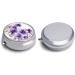 Round Purple Flowers Print Pill Box | 3 Compartment Portable Medicine Organizer | Decorative Metal Pill Case for Travel - Buy Online on GoSupps.com