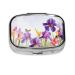 Iris Flower Butterfly Printing 2 Compartment Small Pill Case Cute Small Pill Box Purse Pill Boxs Travel Pill Organizer for Pocket Purse and Travel Gifts