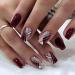 Press on Nails Short Square Fake Nails Wine red glittering pink line False Nails Gloss Reusable Press on Nails Designs Acrylic Nails Press on Artificial Nails Stick on Nails For Women Girls 24Pcs