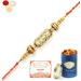Ghasitaram Gifts Rakhi for Brother Rakhis Online - RM-579 PremiumRakhi with 100 GMS of Dryfruits Mix Can 200 GMS of Kaju katli Rakhi & 100g Dryfruits Mix Can 200g Kaju katli