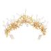 IYOU Bridal Wedding Headband Crown Gold Leaf Hair Bands Tiara Pearl Crystal Bridesmaid Bride Hair Accessories for Women