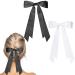 Xumann Hair Bows Clip Black White Hair Bow with Long Silky Satin French Hair Bows for Women
