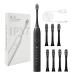 Wuchoa Electric Toothbrush for Adults with 8 Brush Heads Smart 6 Speed Timer Electric Toothbrush Ipx7 Waterproof Black