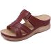 Women's peep-toe sandals made of synthetic leather with a medium-high wedge heel slip-on-on-maker for women light soft convenient summer sandals (Burgundy red 35 EU) Burgundy 35 EU