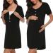 Sykooria Women's Maternity Nightdress Breastfeeding Nightwear Short Sleeve Nursing Nightgown Button Down Sleep Shirt V Neck Pajama Tops Soft Loungwear For Pregnant Women A - Black L