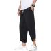DOSLAVIDA Men's Casual Elastic Waist Linen Capri Pants Wide Leg Harem Yoga Trousers - Solid Black, Medium - Buy Online on GoSupps.com