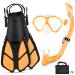 Qoqooice Kids Snorkel Set Mask Fin Snorkeling Set, Panoramic Snorkel Mask + Dry Top Snorkel + Adjustable Swim Flippers + Snorkel Gear Bag, Suitable for Ages 5-12 Orange