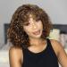 Sakula Highlights Curly Bob Wig with Bangs Human Hair Non Lace Front Glueless Wig Ombre Short Curly Bob Wigs 180% Density Piano Brown Blonde Wigs for Black Women Water Wave Wigs 12Inch 12 Inch P4/30