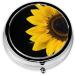 Wild Sunflower Round Pill Box - 3 Compartment Mini Decorative Pocket Organizer for Travel & Vitamins - Buy Online on GoSupps.com
