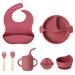 6 pieces of baby dishes silicone children's tableware set with suction cup slippery baby plates bibs bowls cups loffel bpa free (light pink)