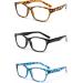 Buy 3 Pack Retro Readers | Vintage Style Reading Glasses for Men & Women - Amber Black Blue - 3.0 Diopters - Buy Online on GoSupps.com