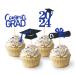 24 Pieces Sparkle 2023 Cupcake Toppers Graduation Cupcake Toppers Bachelier Hat Decoration Graduation Decoration (Black & Blue)