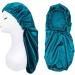 Ladaypoa 2-Piece Long Satin Hair Hood - Silk Sleeping Cap for Long Curly Hair Protection | Extra Big Satin Hat for Women - Black & Peacock Blue - Buy Online on GoSupps.com