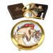 CARMANI - Gold plated bronze pocket compact travel mirror decorated with Mucha 'Summer' painting