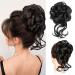 2PCS Messy Bun Hair Pieces for Women  Natural Black and Dark Brown Curly Tousled Updo Scrunchies Hair Bun Hair Piece Ponytail Hair Extention with Elastic Rubber Band  Synthetic Hair Buns Hair Pieces for Women Chignon Hai...