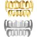 2 Sets Hip Hop Tooth Grill Gold Silver Tooth Cap Brace Top Bottom Tooth Halloween Party Costume Tooth Lock Tooth Grill Decoration Useful