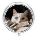 Pill Box Pill Case 3 Compartment Travel Pill Box White Cat and Pile of Dollars Printing Small Pill Box Portable Medicine Pill Case Pill Organizer for Purse & Pocket for Travel Handbag (Round)