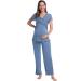 Women Maternity Pyjama Set Short Sleeve Tops & Long Pants Summer Cool Moisture Wicking Pregnancy Labor Nursing Breastfeeding Postpartum Sleepwear XXL Dusty Blue