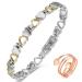 Vicmag magnetic therapy bracelet women titanium steel brazaletes for arthritis pain relief magnetic bracelet healing bracelet gift with distant tool (silver gold love design)