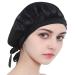 Silk Sleeping Cap for Women & Girls Long Hair Bonnet Smooth Soft Hair Care Hat  Many Colors (Black)