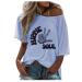 Ppanguding women Good T-Shirt Summer Mode Off Shoulder Rainbow Bring on the Sunshine Pattern Shirt Shirt Short Arms Tops Blouse Graphics Print Tea Tops L Blue