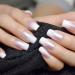 EchiQ Pearl Shine Glossy Fake Nails - Shimmer White Square French Ombre Gradient Faux Ongles Medium Fingernails - Buy Online on GoSupps.com