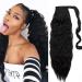 20 Inch Long Wavy Wrap Around Ponytail Extension Synthetic Magic Paste Yaki Ponytail Corn Wave Ponytail Extensions Curly - Dark Black 20 Inch Dark Black