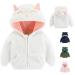 Newborn Infant Baby Boys Girls Cartoon Fleece Hooded Jacket Coat with Ears Warm Todder Kids Outwear Coat Zipper Up 0-6Y 6-9 Months White