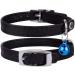 Collardirect leather cat neck band safety collar for cats with an elastic belt kitten band with bell black blue red orange green pink 15-18 cm black