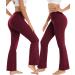High Waist Bootcut Yoga Pants with Pockets - Burgundy, Small - Buy Online on GoSupps.com