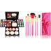TimeSong Professional Makeup Palette Kit with Eyeshadow, Blusher, Face Powder & Lip Gloss + 7pcs Pink Makeup Brushes Set - Buy Online on GoSupps.com