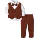 mintgreen Baby Boys Gentleman Suit Set Long Sleeve Shirt with Bowtie + Waistcoat + Pants Size: 1-4 Years Brown 3-4 Years