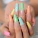 Rainbow Long Press on Nails Coffin Glossy Nude Ombre Fake Nails Set Colorful Ballet Acrylic False Artificial Nail Tips For Women Wonderful Rainbow