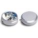 Blue Eyed Snow Leopard Print Round Pill Box | 3 Compartment Portable Pill Organizer | Decorative Metal Pocket Medication Case - Buy Online on GoSupps.com