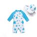 BONVERANO Baby Boys Swimsuit Toddler Bathing Suit Long-Sleeve Zipper One Piece Swimwear with UPF 50+ Sun Protection Blue Star 18-24 Months