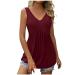 SUNYUAN Casual Comfy V-Neck Ruched Tank Tops Women Solid Color/Floral Prints Vest Suammer Slim Sleeveless T-Shirts Wine X-Large