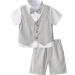 mintgreen Baby Boys 3 Pieces Outfit Gentleman Suit Set Shirt & Bowtie & Waistcoat & Shorts Size:1-6 Years 4-5 Years Light Grey