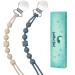 LORUIBUI Pacifier Clips Baby Boys - Baby Binky Holder with One Piece Silicone Paci Clips Teething Relief Neutral Leash Shower Birthday Gift 2 Pack Beige+Dgrey