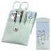 Manicure Set - 7 Pieces Professional Travel Nail Clippers with Green Leather Bag  Stainless Steel Nail Care Tools Grooming Kit for Women