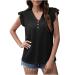 Chiffon Cold Shoulder Shirts Womens Elegant Solid Pleated Dolman Sleeve Plus Size V-Neck Summer Blouses Mesh Decor Tops 1-black Medium