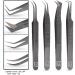 Set of 4 Diamond Grip Nano Fiber Tip Eyelash Extension Tweezers - Japanese Steel Lashes Tool (Black) - Buy Online on GoSupps.com