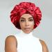 Satin Silk Sleep Cap for Women- Stretchy Tie Band Hair Bonnet for Curly Hair - Black+Red - Buy Online on GoSupps.com