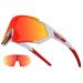 JEPOZRA Polarized Cycling Glasses with 3 Interchangeable Lenses,Riding Glasses Baseball Running Ski Sports Sunglasses White Red