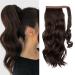CJL HAIR 18 Ponytail Extension Brown Pony Tail Wrap Around Clip in Hair Extensions Curly Wavy Synthetic High Resistant Fiber Fake Hairpiece for Women Darker Brown 18 Inch (Pack of 1)