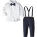 mintgreen Baby Boy Outfits Set 4pcs Infant Gentalman Wedding Suit Long Sleeves Striped Shirts + Trousers + Suspenders + Bowtie 3-4 Years White Blue