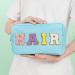 Nylon Waterproof Preppy Makeup Bag - Girls Chenille Letter Portable Travel Organizer for Toiletries and Cosmetics Storage (Blue Hair) - Patches Included - Buy Online on GoSupps.com